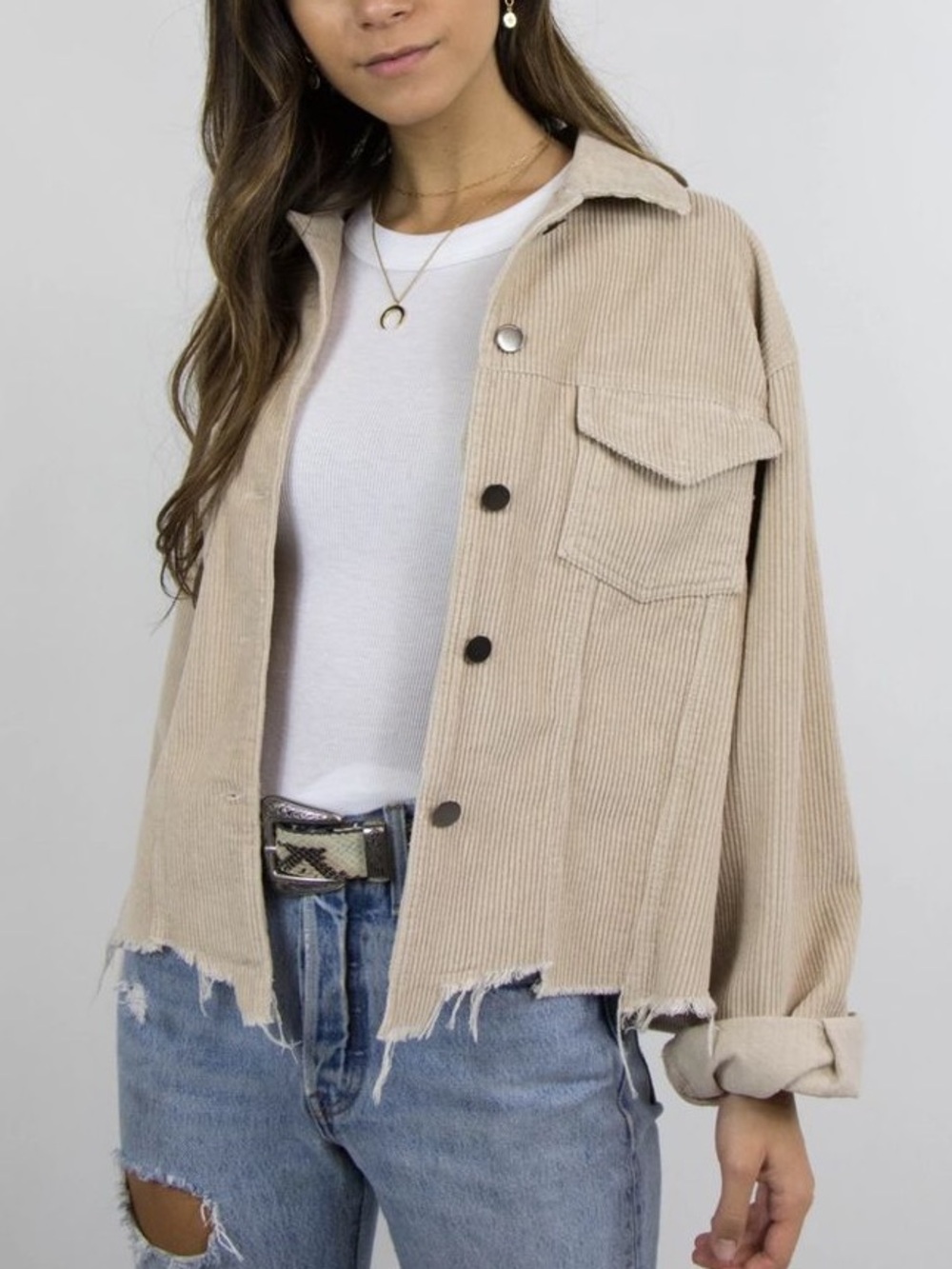 Grey Bandit Beige Corduroy Crop Jacket